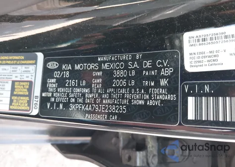2018 Kia Forte Lx from USA, damaged, VIN 3KPFK4A79JE238235